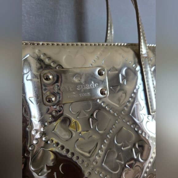 Kate Spade Quinn Beale Street Gold Metallic Embossed Tote 10x12x3.5 - Picture 2 of 13